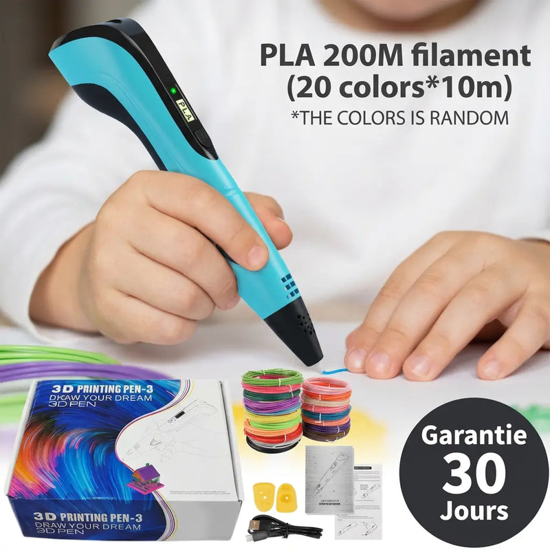 Stylo 3D Enfant - Kit Complet 200M Filament Rechargeable USB-C