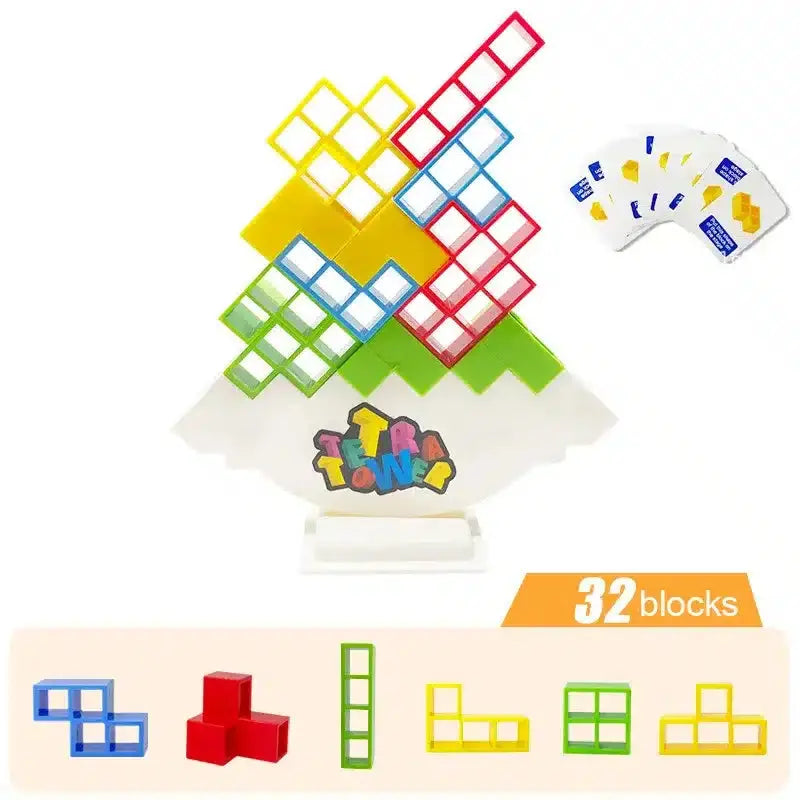 Un jouet coloré avec des blocs et un jeu de cartes.
