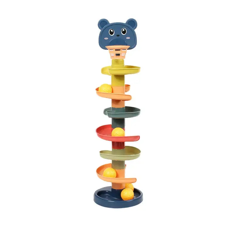 Une Tour à Balles Roulantes 7 Étages - 45 cm avec un ours sur le dessus.