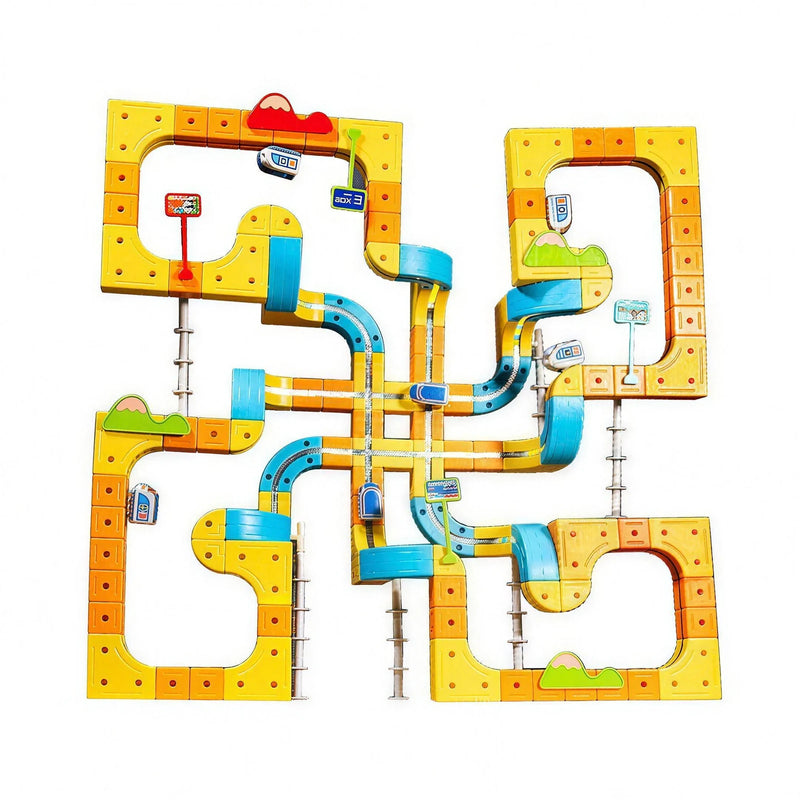Space Train : circuit de rails magnetiques avec pont-grue, tours et train motorise