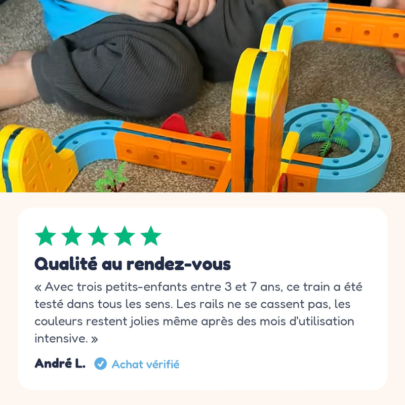 Avis client cinq etoiles d'Andre L. : les rails ne se cassent pas et les couleurs restent jolies