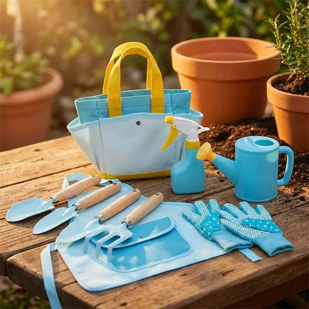 Kit Jardinage Enfant - Outils Colorés Pelle Râteau Tablier