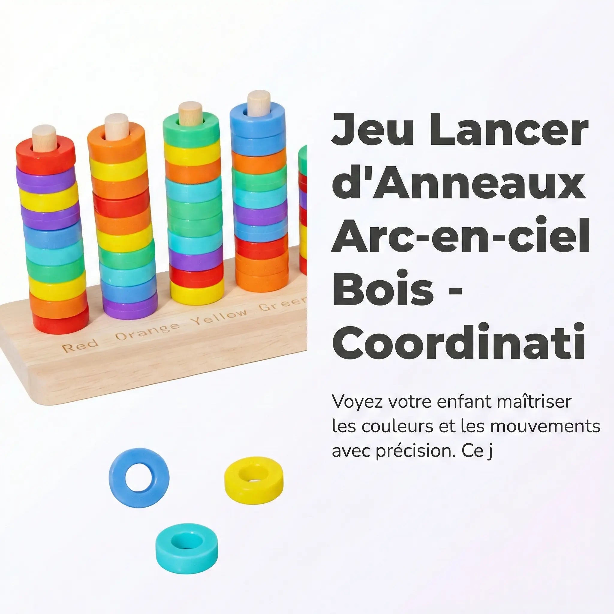 Jeu Lancer d'Anneaux Arc-en-ciel Bois - Coordination 2-6 ans