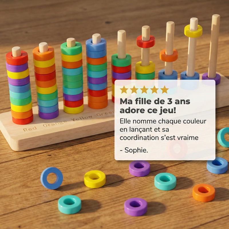 Jeu Lancer d'Anneaux Arc-en-ciel Bois - Coordination 2-6 ans