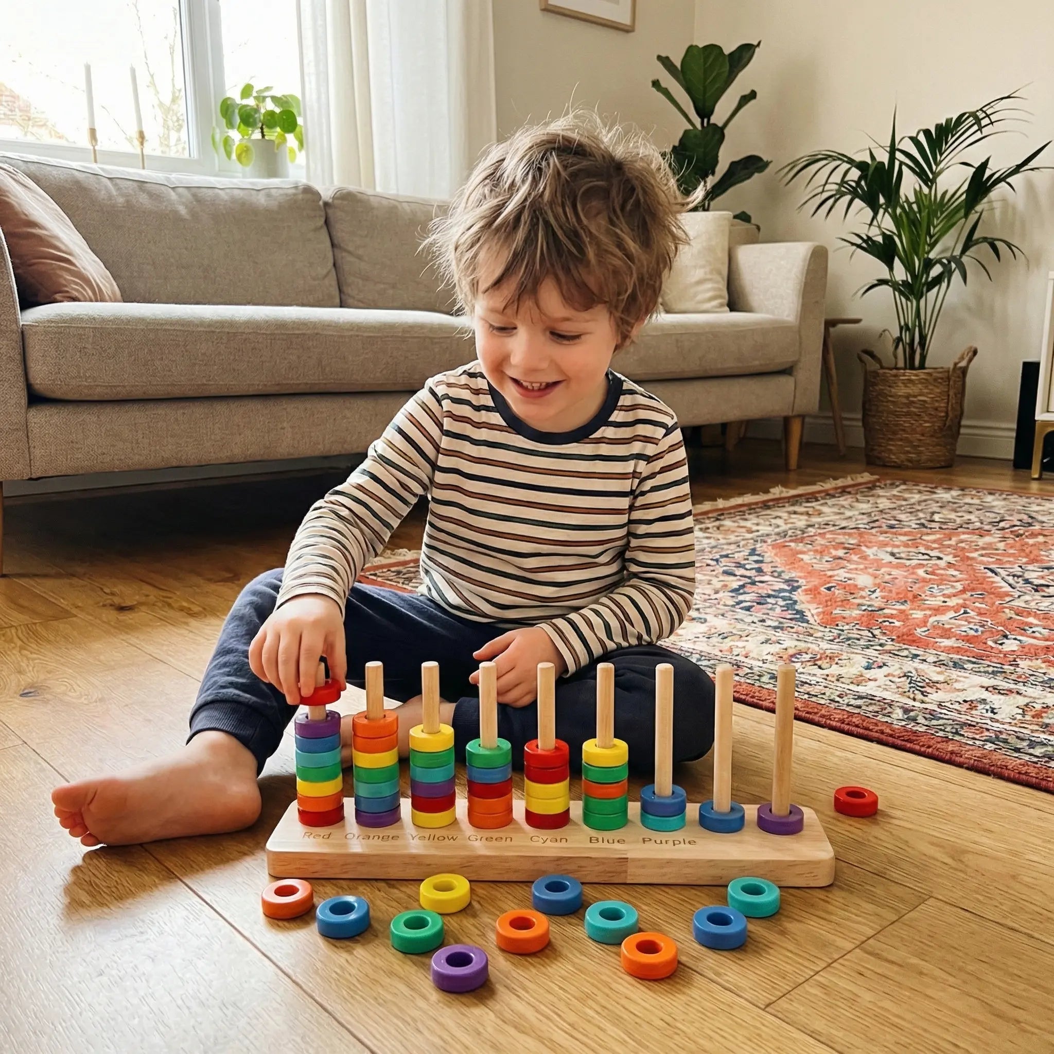 Jeu Lancer d'Anneaux Arc-en-ciel Bois - Coordination 2-6 ans