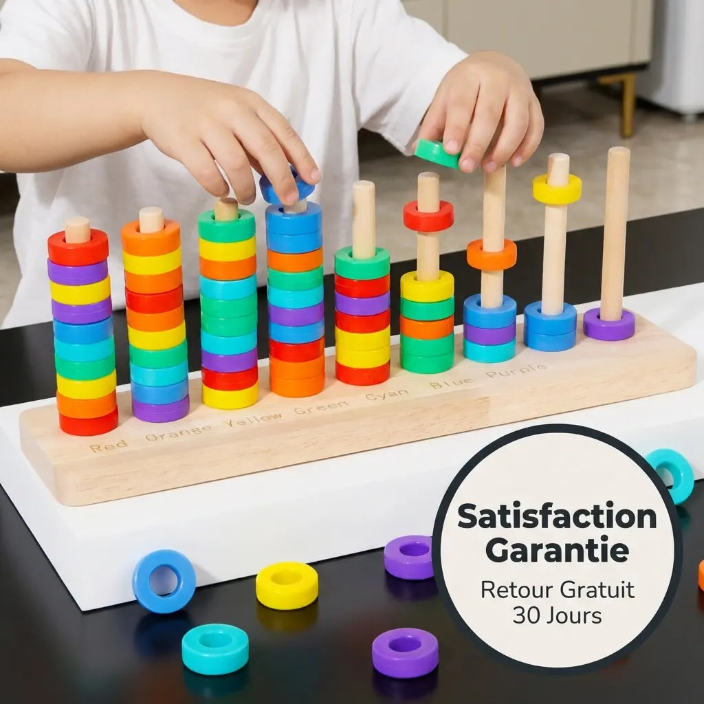 Jeu Lancer d'Anneaux Arc-en-ciel Bois - Coordination 2-6 ans