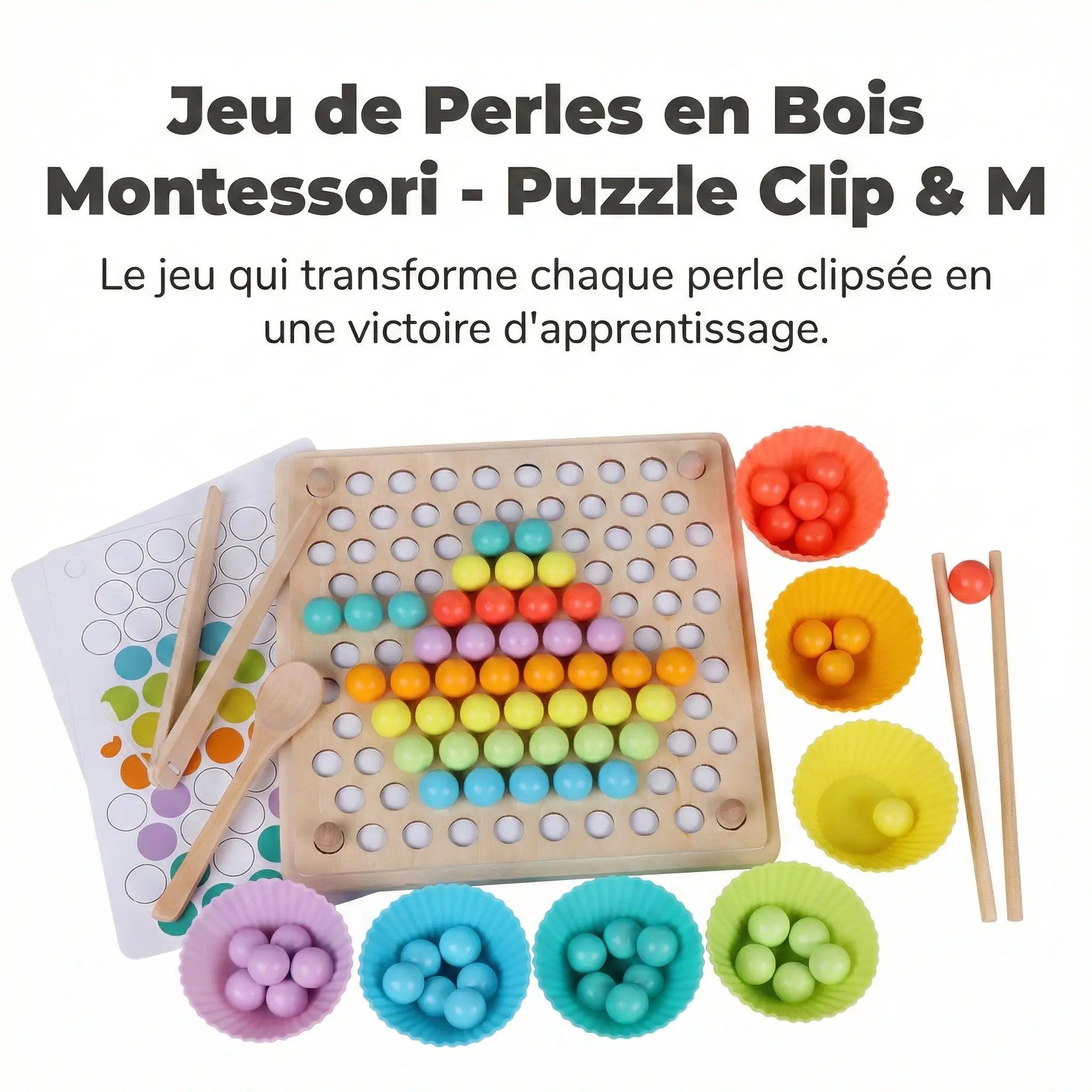 Jeu de Perles en Bois Montessori - Puzzle Clip & Motifs 2-6 ans