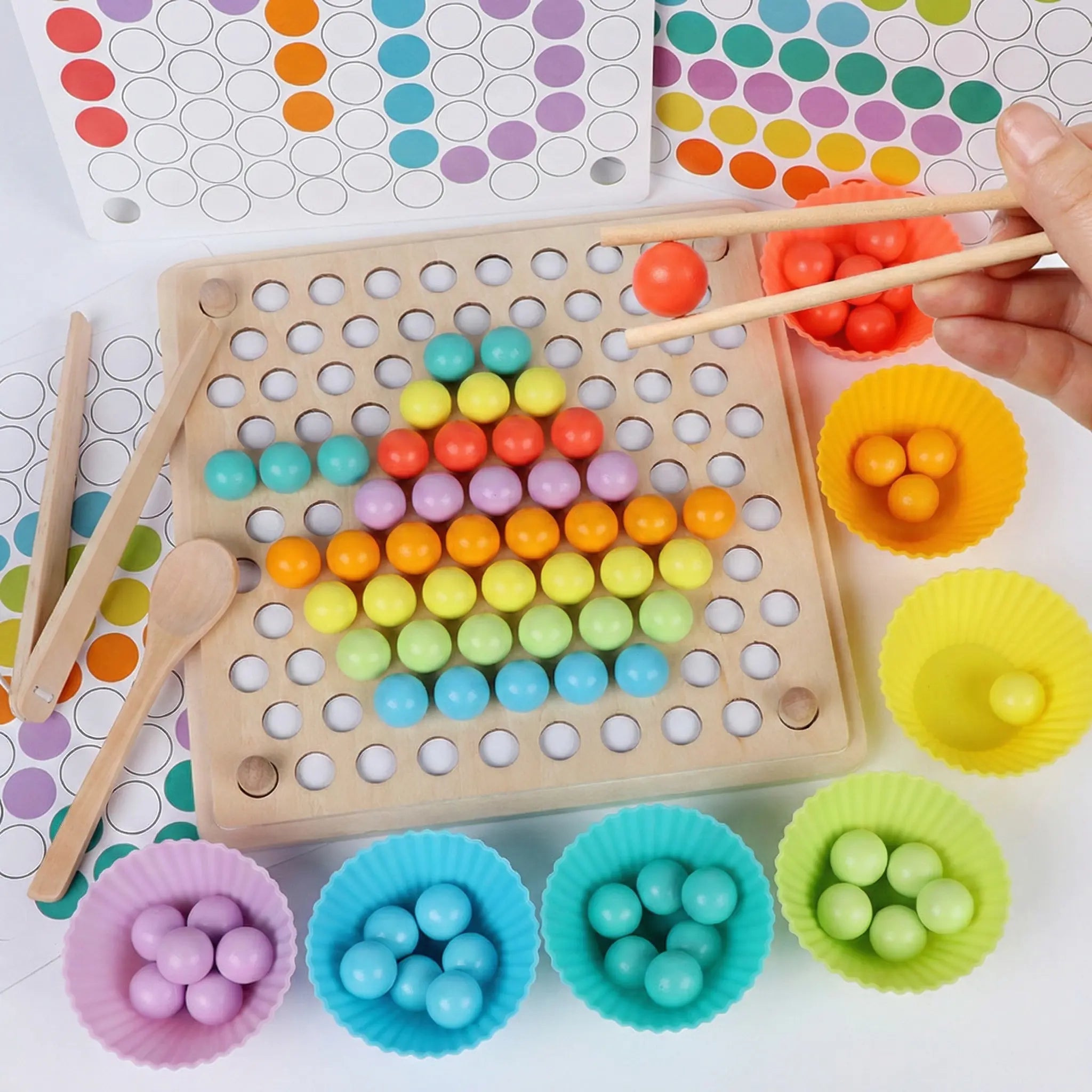 Jeu de Perles en Bois Montessori - Puzzle Clip & Motifs 2-6 ans