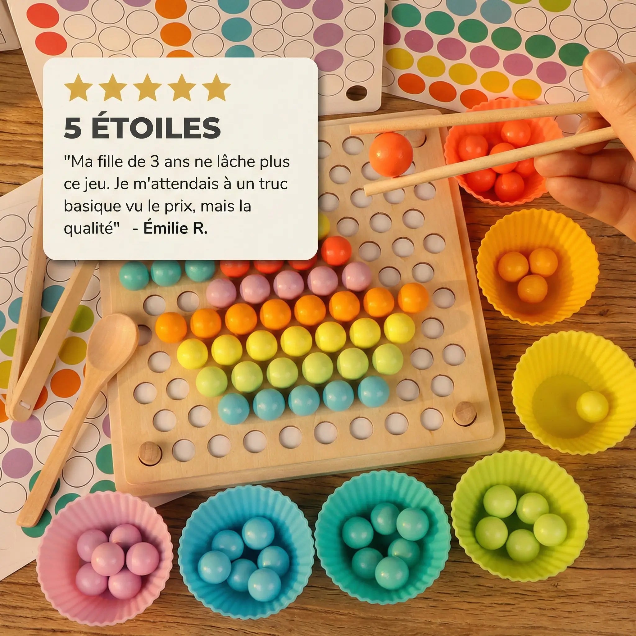 Jeu de Perles en Bois Montessori - Puzzle Clip & Motifs 2-6 ans