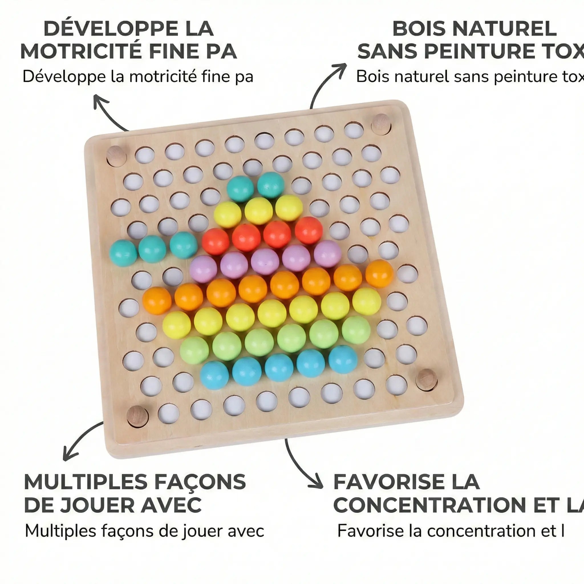 Jeu de Perles en Bois Montessori - Puzzle Clip & Motifs 2-6 ans