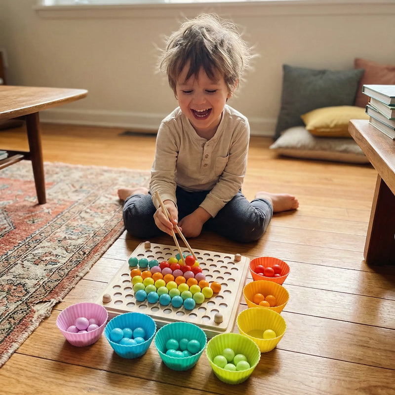 Jeu de Perles en Bois Montessori - Puzzle Clip & Motifs 2-6 ans