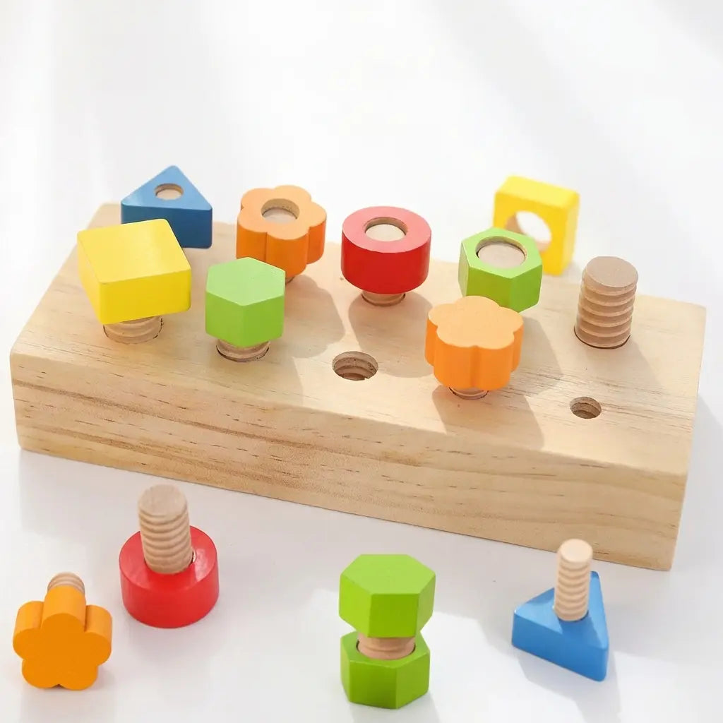 Jeu Montessori Boulons Écrous en Bois - Tri Couleurs Formes