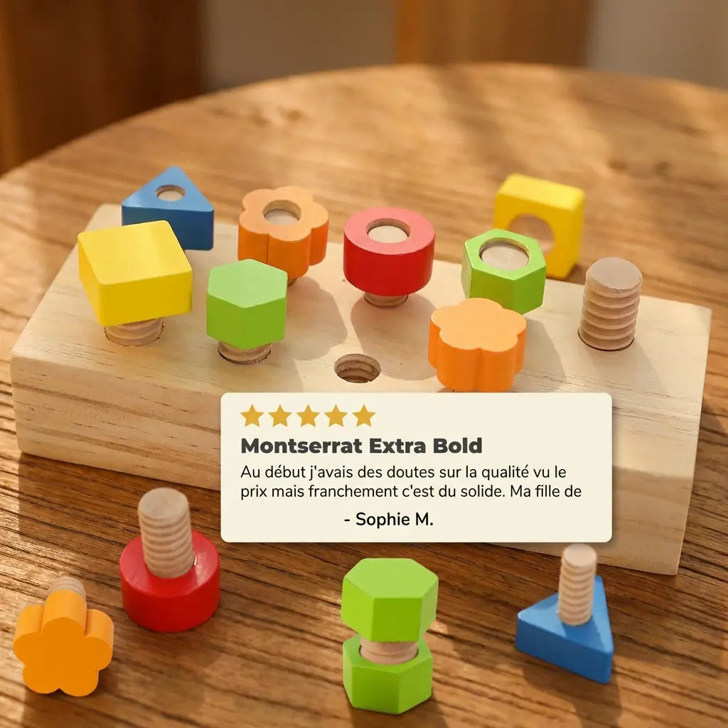 Jeu Montessori Boulons Écrous en Bois - Tri Couleurs Formes
