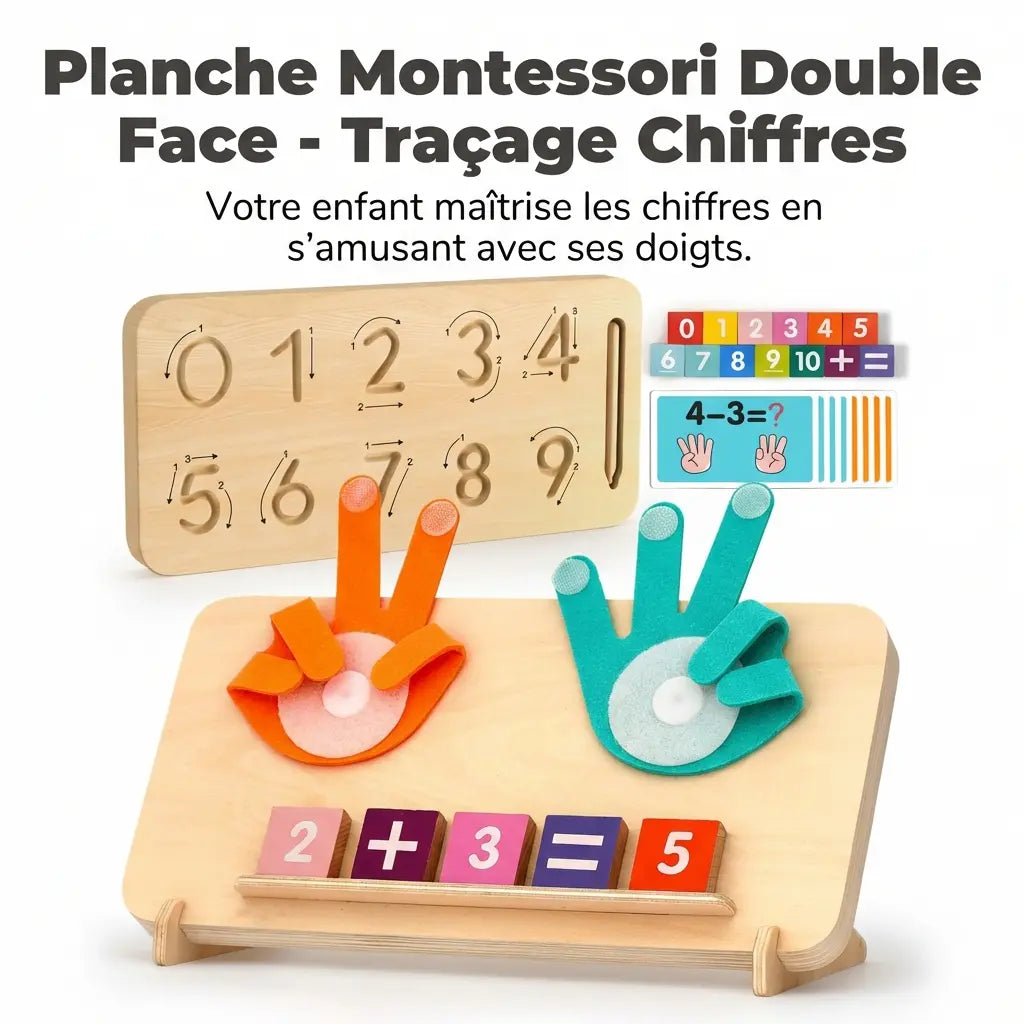 Planche Montessori Double Face - Traçage Chiffres & Comptage Doigts