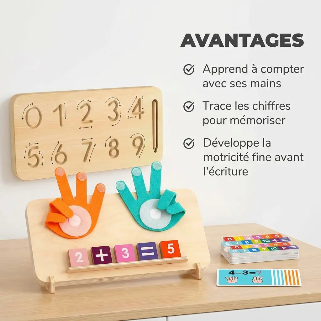 Planche Montessori Double Face - Traçage Chiffres & Comptage Doigts