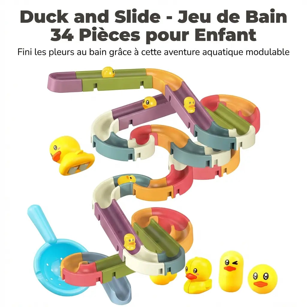 Duck and Slide - Jeu de Bain 34 Pièces pour Enfants 3-5 Ans