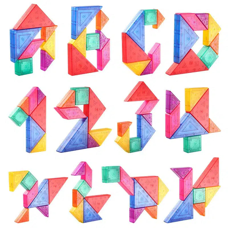 Un ensemble de Tangram Magnétique sur fond blanc.