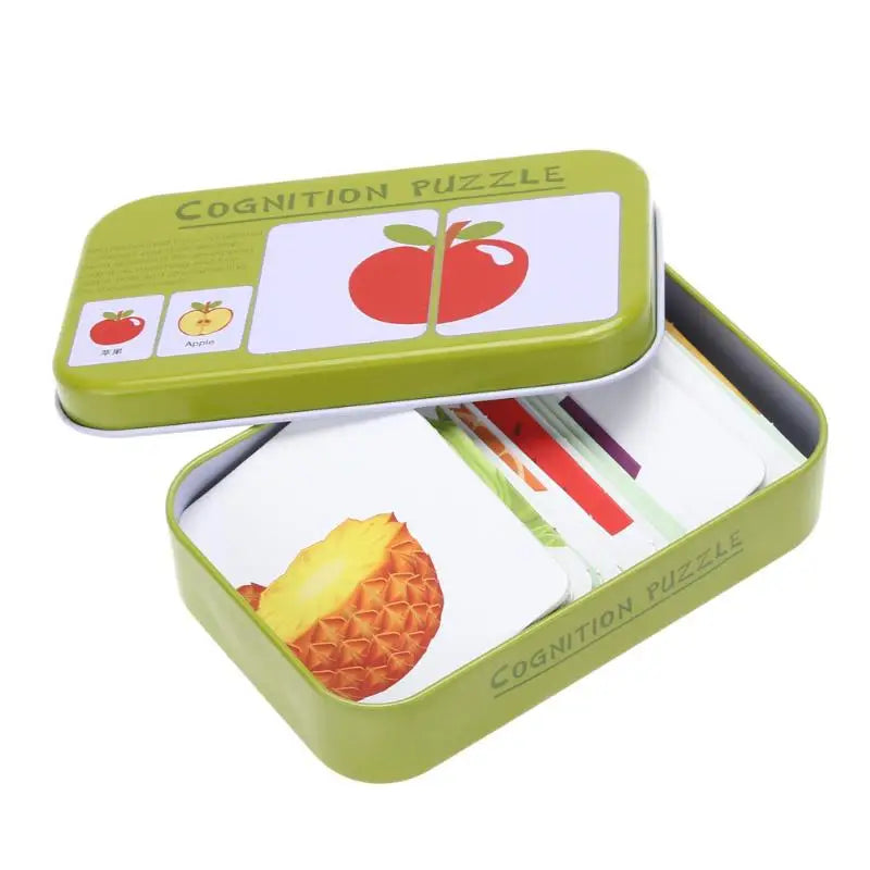 Une boîte verte contenant des fruits et des légumes.