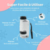 Microscope de Poche pour Enfant - Portable, grossit jusqu'à 120x avec zoom et mise au point réglables, éclairage LED intégré, dragonne et instructions en français—idéal pour les petits explorateurs curieux.