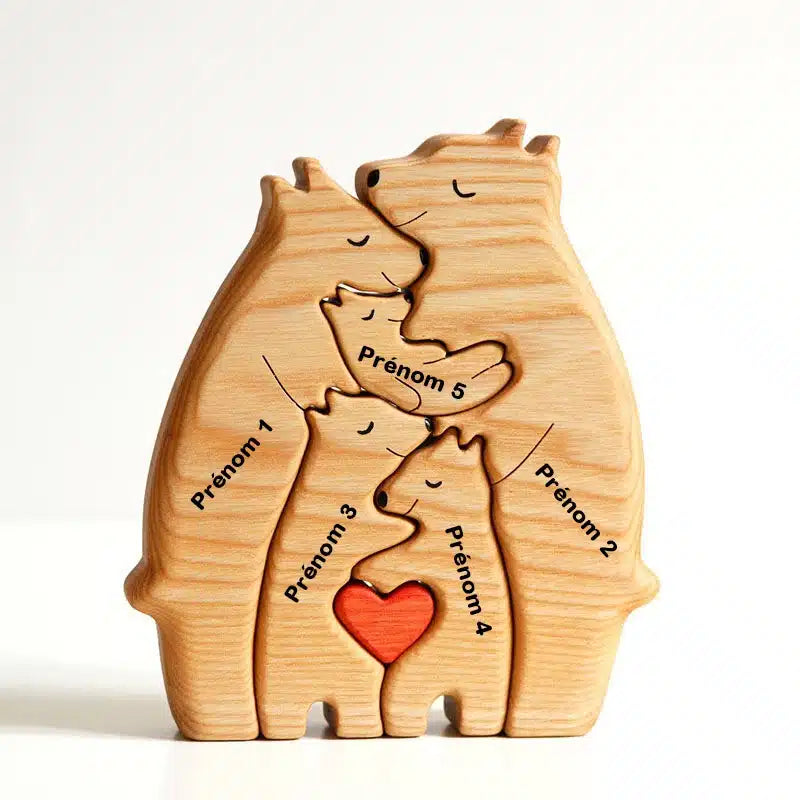 Puzzle Personnalisé De Famille D'ours En Bois