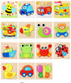 Un ensemble de puzzles en bois avec une variété de jouets.