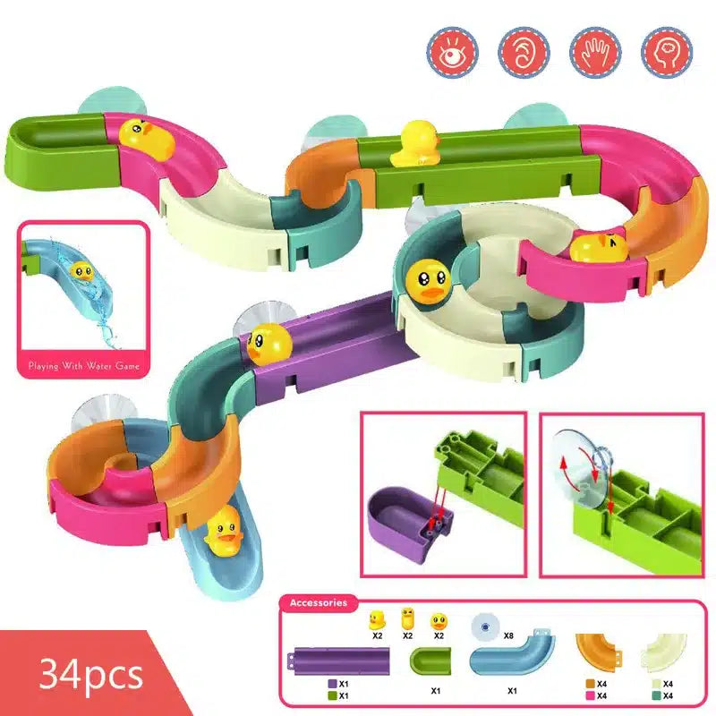 Un ensemble de jouets colorés avec un canard et un caneton.