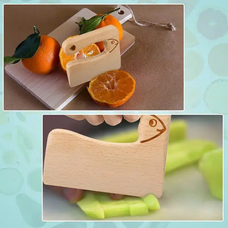 Une photo d'une trancheuse à fruits et légumes en bois.