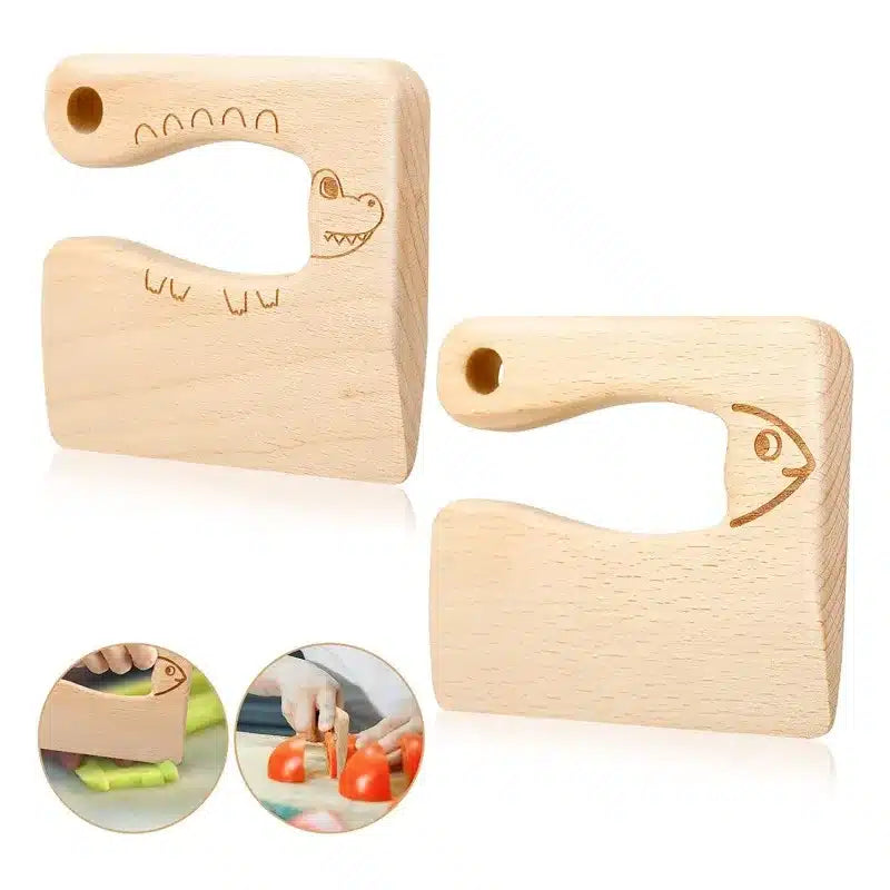 Un couteau en bois avec un poisson dessus.