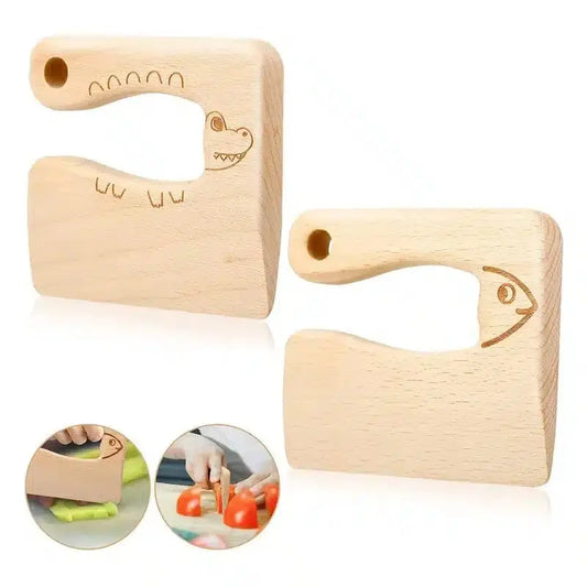 Un couteau en bois avec un poisson dessus.