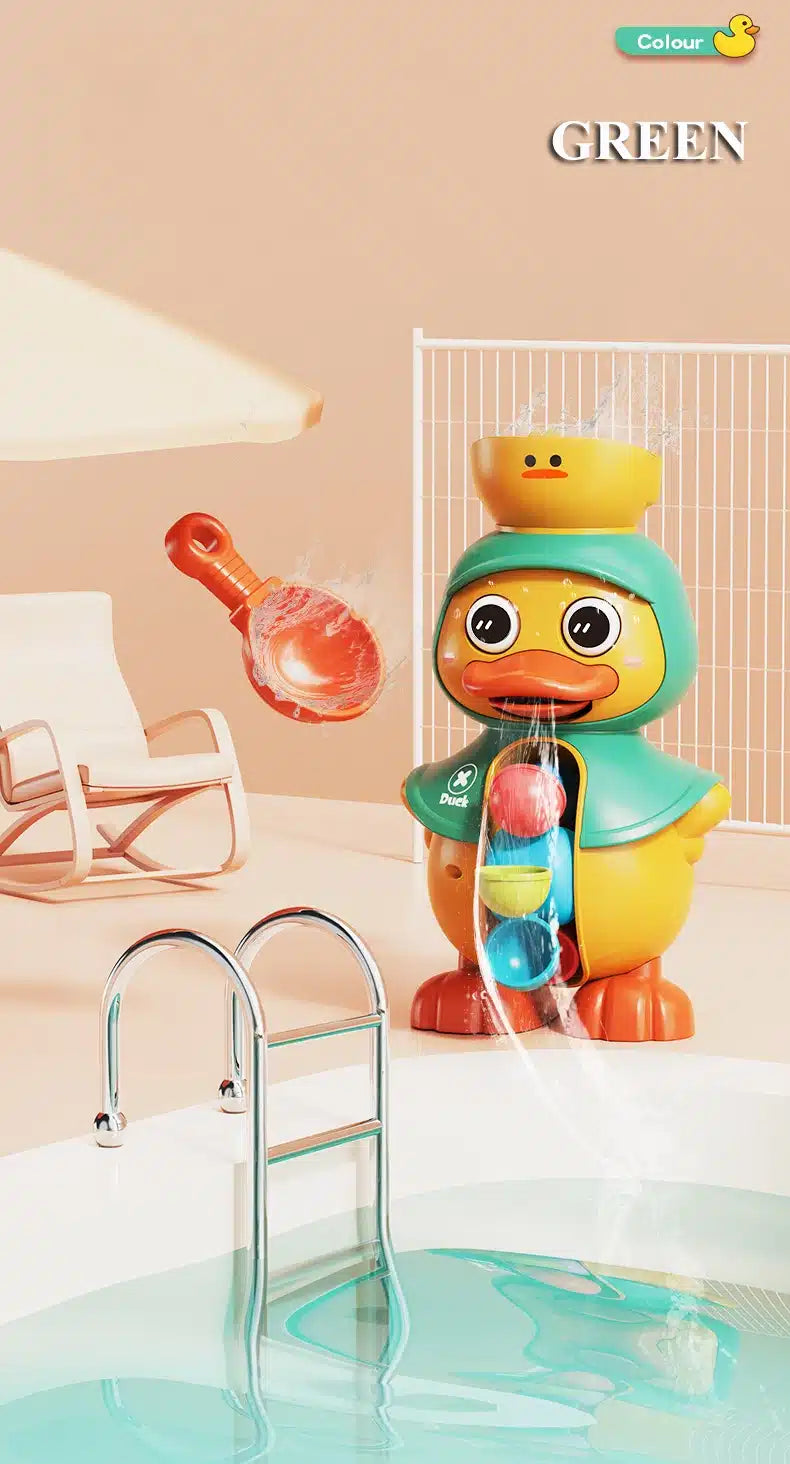 Un Jouet Douche et Bain Canard Mignon avec Ventouse dans une piscine.