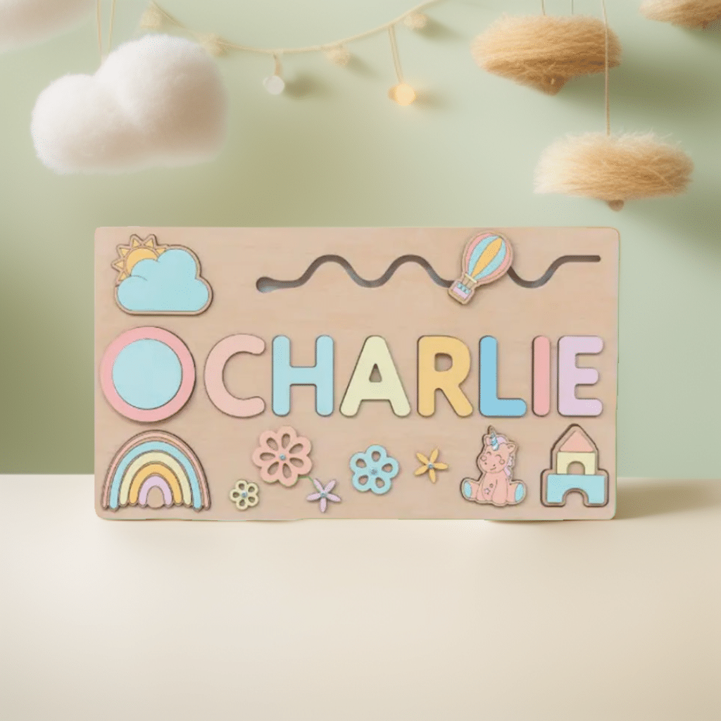 Un cadeau unique et éducatif : un puzzle personnalisé en bois avec le prénom "Charlie".