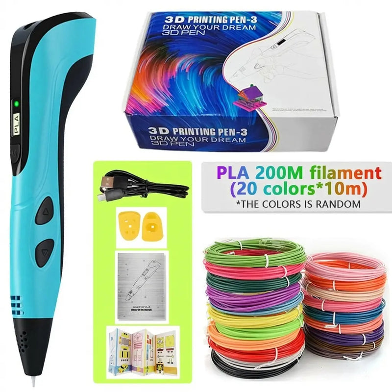 Stylo 3D Enfant - Kit Complet 200M Filament Rechargeable USB-C