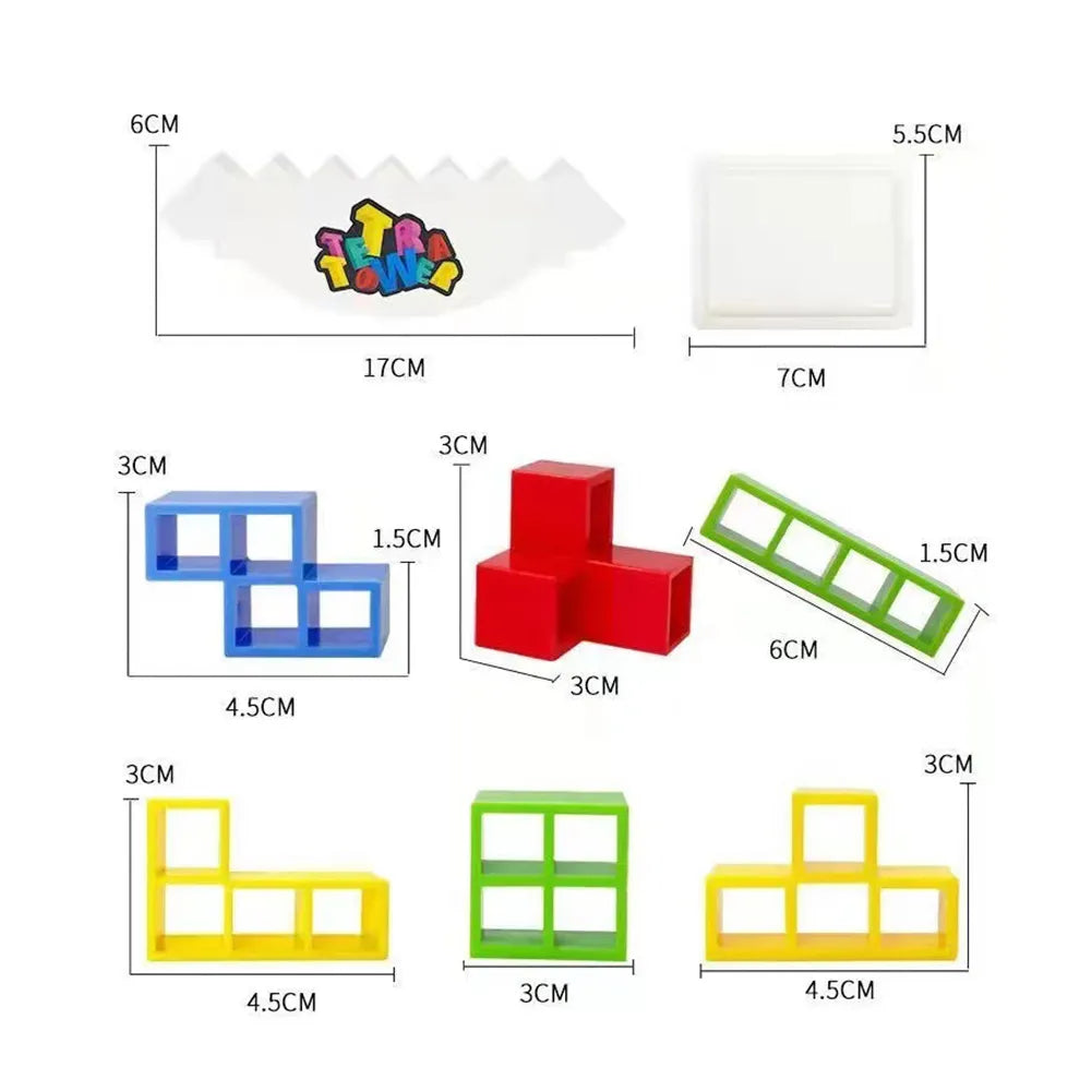 A Tour Tetra - Jeu à Empiler d'Équilibre, un ensemble de blocs en plastique de différentes formes et tailles, idéal pour empiler et équilibrer.