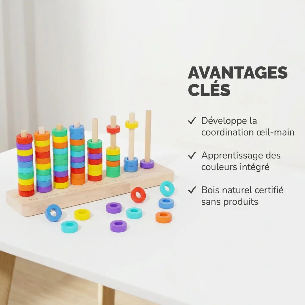 Jeu Lancer d'Anneaux Arc-en-ciel Bois - Coordination 2-6 ans