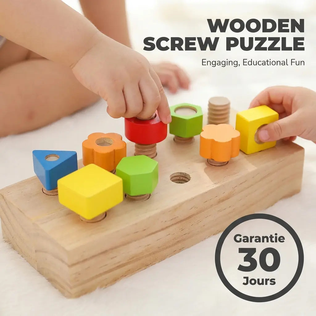 Jeu Montessori Boulons Écrous en Bois - Tri Couleurs Formes
