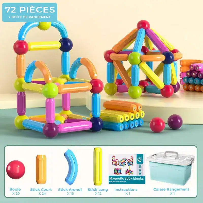 Un ensemble de 72 blocs de construction magnétiques pour les enfants.