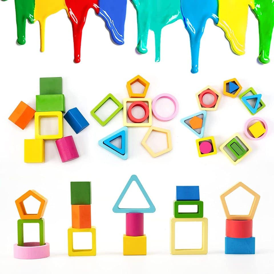 Jeu de Tri pour Enfant - Formes en Bois avec de la peinture.