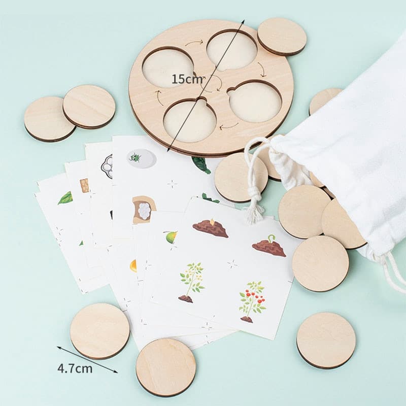 Une collection de blocs en bois et un sac Jeu d'Évolution de la Nature.