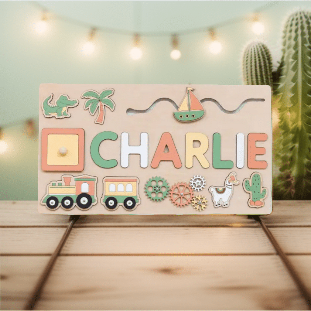 Un puzzle personnalisé en bois unique au nom de Charlie, un cadeau éducatif et attentionné.
