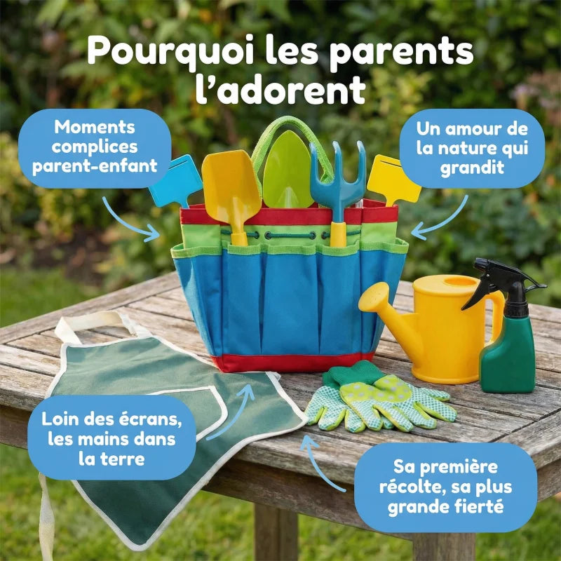 Kit Jardinage Enfant 11 Pièces - Outils Sécurisés Plage & Jardin