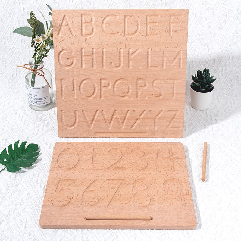 plateau bois lettres montessori 