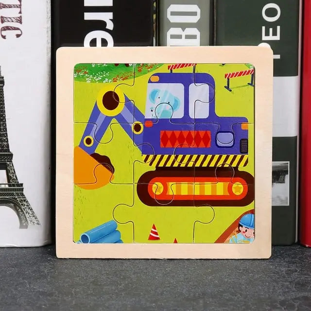 Un Puzzle en Bois Véhicules avec une excavatrice.