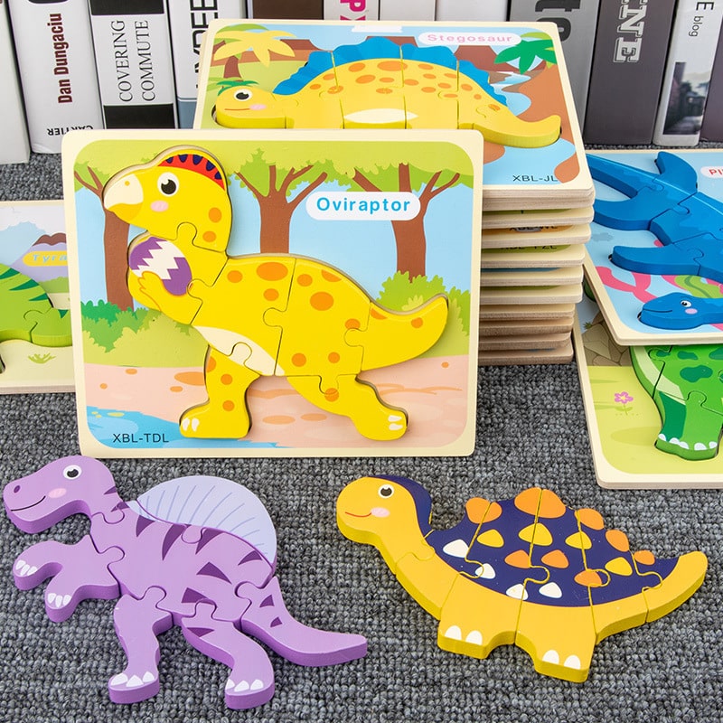 puzzle en bois cartoon dinosaure d 