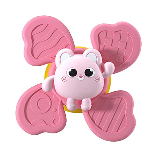 Un Spinner de Bain pour Baignoire rose avec un chat rose dessus.