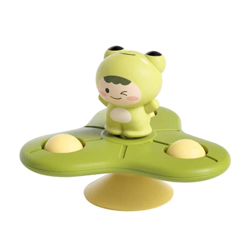 Une grenouille jouet posée sur un Spinner de Bain pour Baignoire.