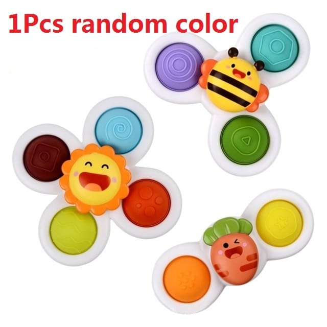 Un ensemble de jouets colorés Spinner de Bain pour Baignoire représentant une abeille et une grenouille.