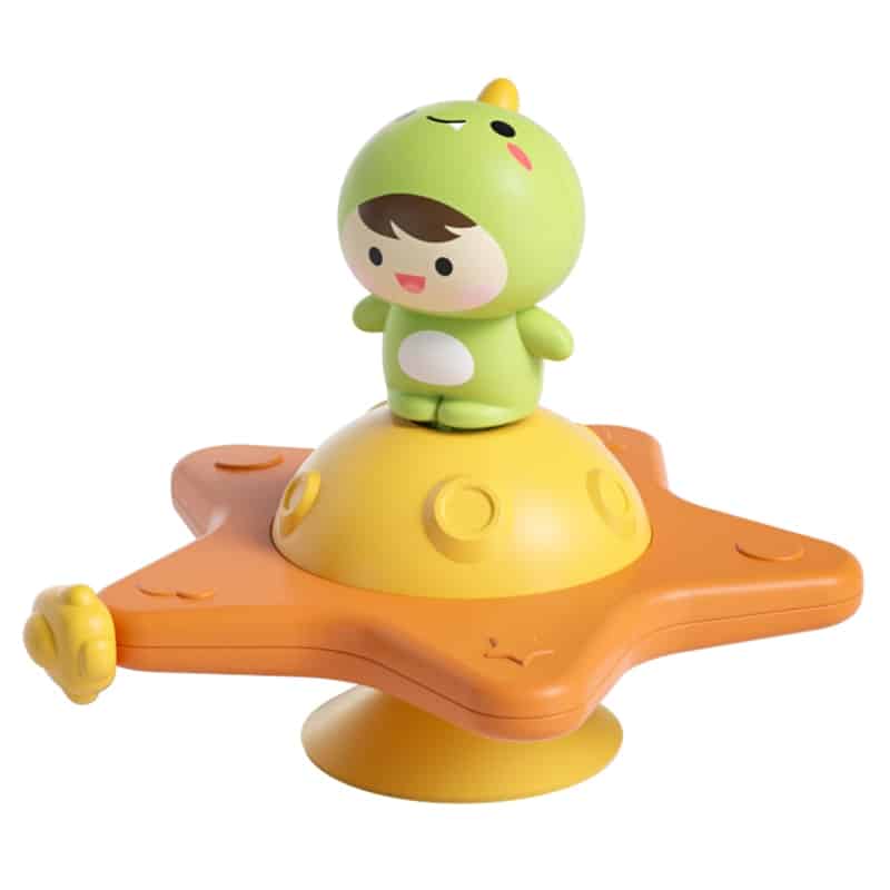 Un Spinner de Bain pour Baignoire assis sur un vaisseau spatial jouet.