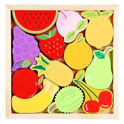 Un Tangram Animaux de la Jungle rempli de fruits et légumes sur le thème de la jungle.
