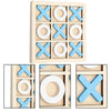 Le produit : Tic Tac Toe en bois.
La phrase : Un Tic Tac Toe en bois avec des lettres bleues et blanches.