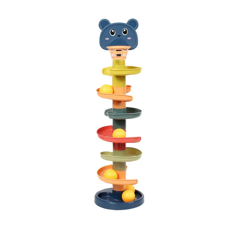Une Tour à Balles Roulantes 7 Étages - 45 cm avec un ours sur le dessus.